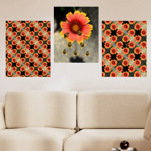 Jeux D'art Mural Bumblebees et Fleurs de Gaillardia Boho Chic