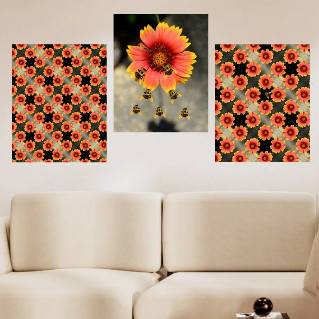 Jeux D'art Mural Bumblebees et Fleurs de Gaillardia Boho Chic (Créateur téléchargé)
