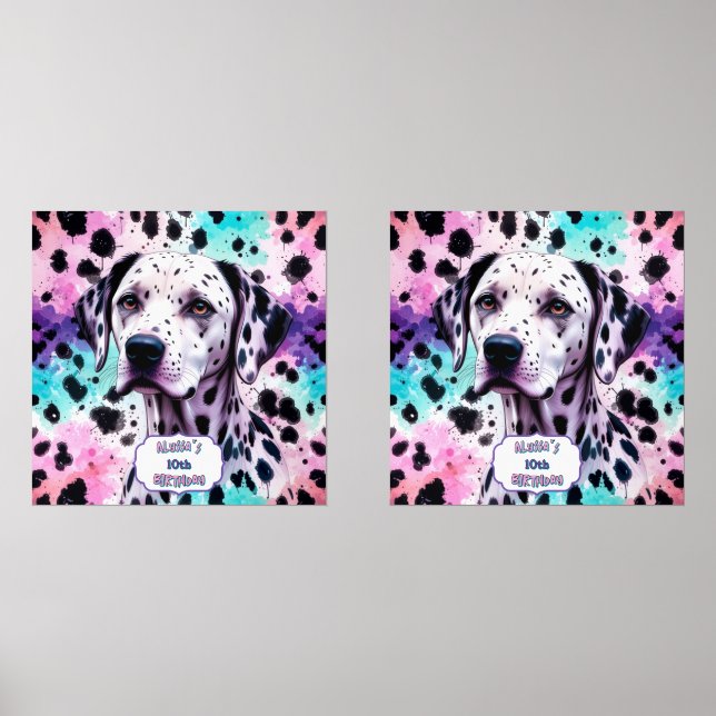 Jeux D'art Mural Chien dalmate rose violet turquoise Anniversaire (Recto)