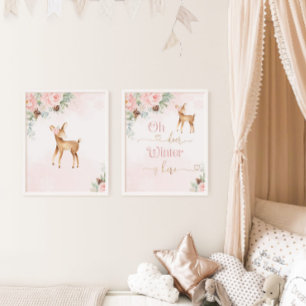 Jeux D'art Mural Chou de cerf rousse fille rose hiver