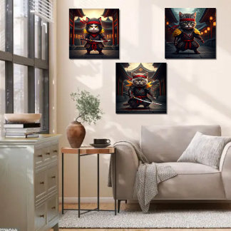 Jeux D'art Mural Cute Baby Cat Ninjas Print Set de 3
