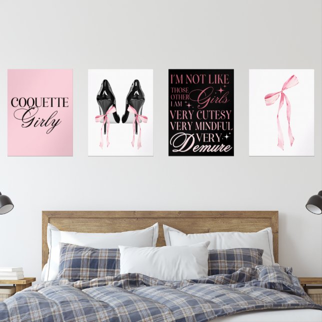 Jeux D'art Mural Cute Girly Bow Wall Wall Art Sets (Chambre à coucher)