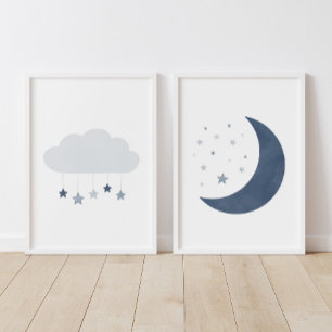 Jeux D'art Mural Décor de la pouponnière marine Blue Cloud et Moon