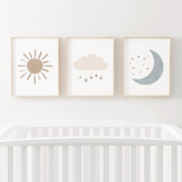 Jeux D'art Mural Décor de la pouponnière Sun Boy Neutral Cloud Moon