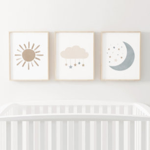 Jeux D'art Mural Décor de la pouponnière Sun Boy Neutral Cloud Moon