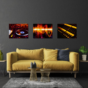 Jeux D'art Mural DJ Music Mixer Orange Print Set