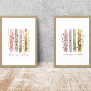 Jeux D'art Mural Fleur sauvage Brush Stroke Aquarelle Rose Vert Gol