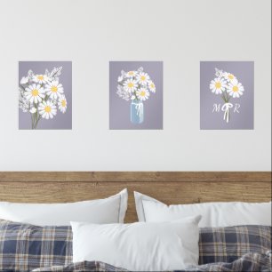 Jeux D'art Mural Fleurs marguerites blanches Monogramme Lavande Jeu