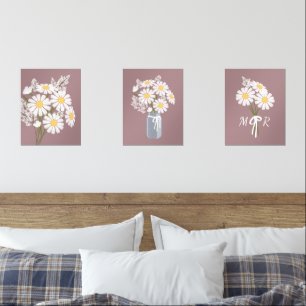 Jeux D'art Mural Fleurs marguerites blanches Monogramme Rosy Ensemb