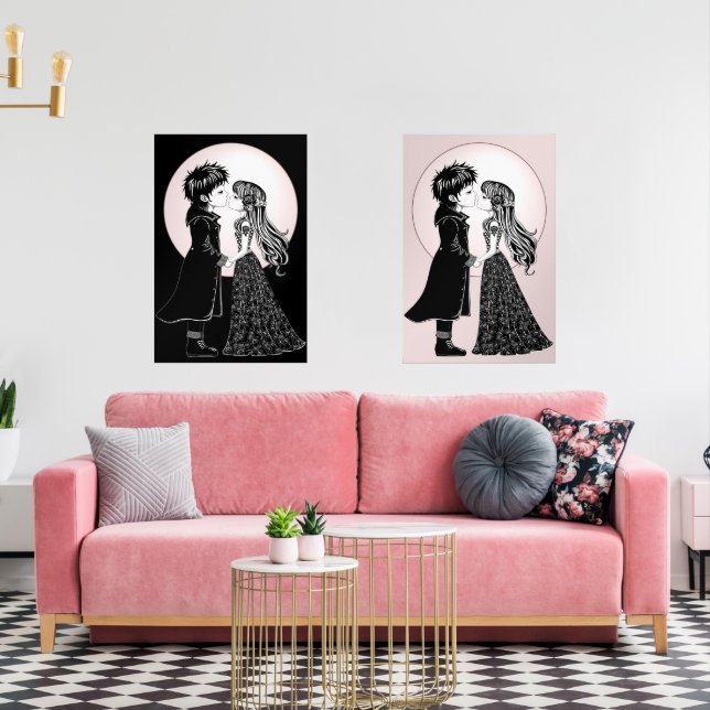 Jeux D'art Mural Gothique Emo Enfants Kiss Valentine's Day (Salon)