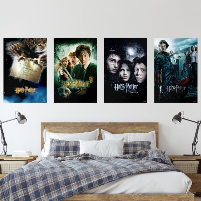 Jeux D'art Mural HARRY POTTER™ Affiches théâtrales 1-4 (Chambre à coucher)