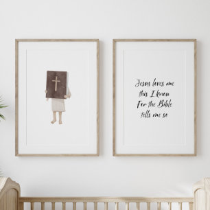 Jeux D'art Mural Jésus m'aime Christian Girl tenant une affiche bib