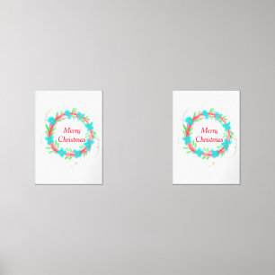 Jeux D'art Mural Joyeux Noël bleu rouge guirlande aquarelle vacance