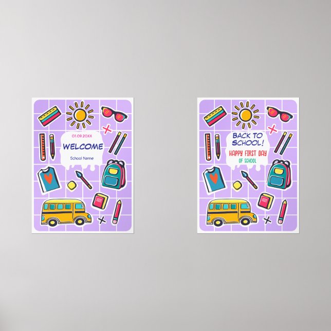 Jeux D'art Mural Joyeux premier jour d'école BIENVENUE (Recto)