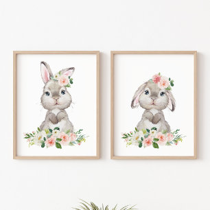 Jeux D'art Mural Lapin mignon, Lapin, Fleurs roses, Nourriture pour