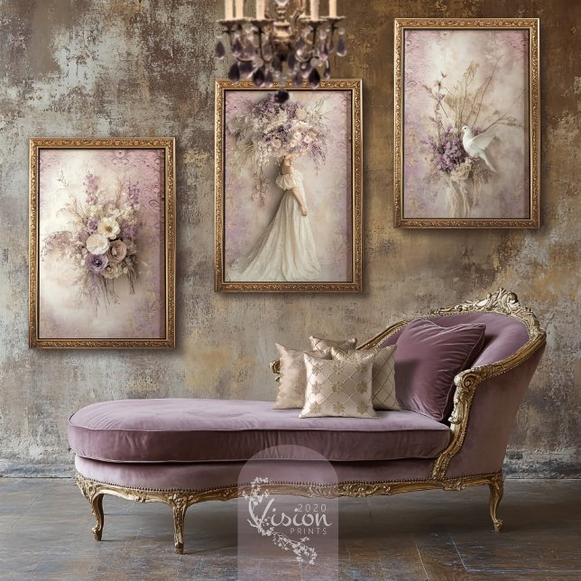 Jeux D'art Mural Lavender Blooms Portrait white dove Rustic Floral (Lavender Blooms, Romantic Portrait, Bird & Floral, Large Gallery Wall Art Poster Prints.)