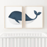 Jeux D'art Mural Marine Blue Watercolor Whale Beach Nursery<br><div class="desc">Éclairez l'espace de votre petit avec ce jeu d'impression de baleines d'aquarelle.</div>