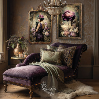 Jeux D'art Mural Moody Boudoir Portrait Cat & Peony Wall Art Set