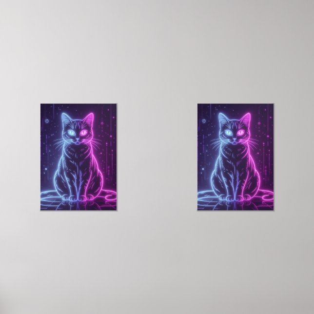 Jeux D'art Mural **Neon Cat Design – Glowing Futuristic Feline Art* (Recto)