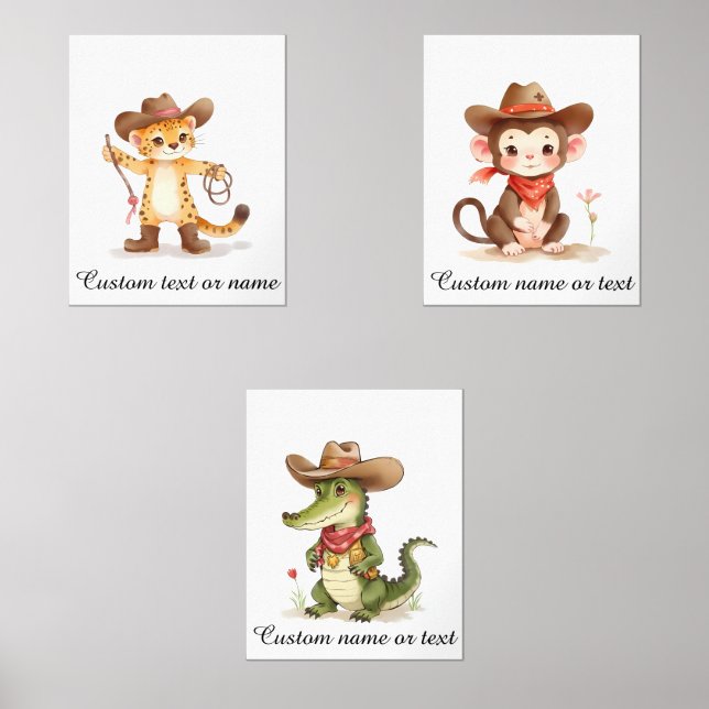 Jeux D'art Mural Nurserie personnalisée Boho Safari Cowboy Enfants (Recto)