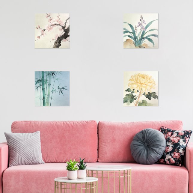 Jeux D'art Mural Oriental Four Gentlemen Print Set (Salon)