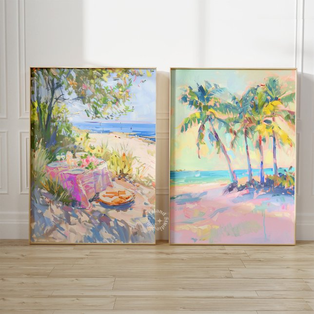 Jeux D'art Mural Palm Tropical Pastel Coastal Wall Art Set de 2 (Créateur téléchargé)