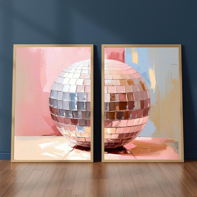 Jeux D'art Mural Pastel Disco Ball Split Prints, Pink Aesthetic (Créateur téléchargé)