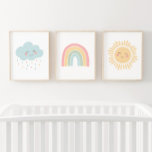 Jeux D'art Mural Pastel Happy Rainbow Sun Cloud Girl Nursery Décor<br><div class="desc">Ajoutez une touche finale à l'espace de votre petit avec cet ensemble de 3 empreintes de nuages heureux,  arc-en-ciel et de pépinière solaires.</div>