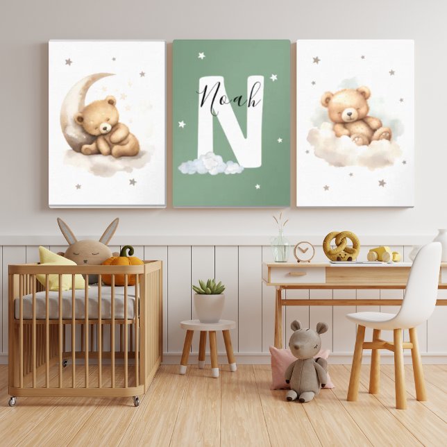 Jeux D'art Mural Personalized Sage Green Bear Nursery Decor (Créateur téléchargé)