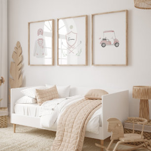 Jeux D'art Mural Pink girls golf nom personnalisé jeu de 3 affiche