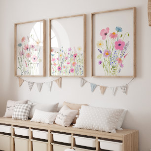 Jeux D'art Mural Pink Purple Blue Fleur sauvage Nursery