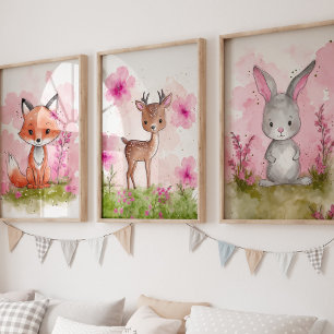 Jeux D'art Mural Pink Woodland Nursery Art Print Set