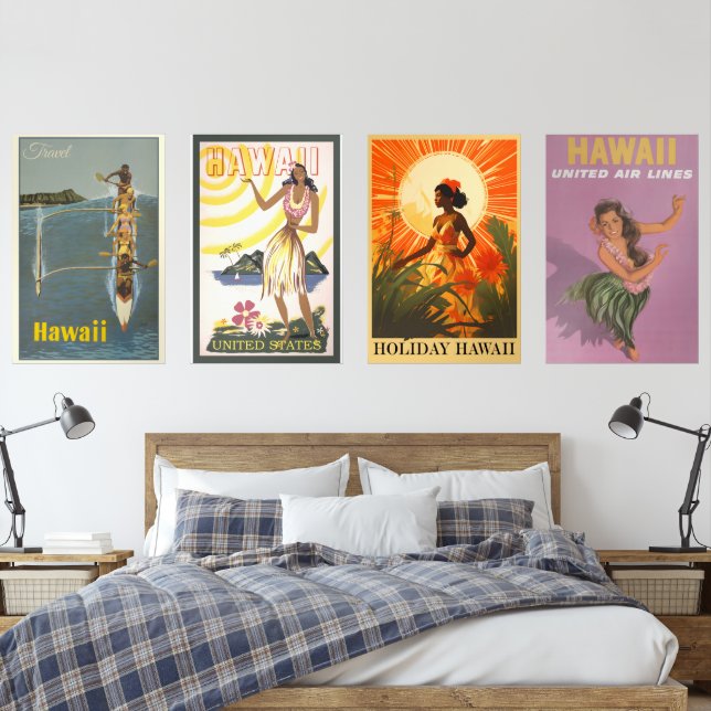 Jeux D'art Mural Posters vintage hawaïens (Chambre à coucher)