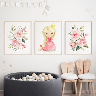 Jeux D'art Mural Princesse, Cheveux Blonde, Fleurs Roses, Petite No
