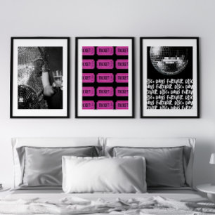 Jeux D'art Mural Retro Disco Days Disco Ball Noir & Blanc Rose