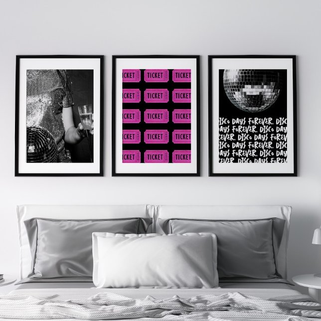 Jeux D'art Mural Retro Disco Days Disco Ball Noir & Blanc Rose (Créateur téléchargé)