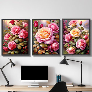 Jeux D'art Mural Roses Jaunes Rose Paysage Aquarelle Art