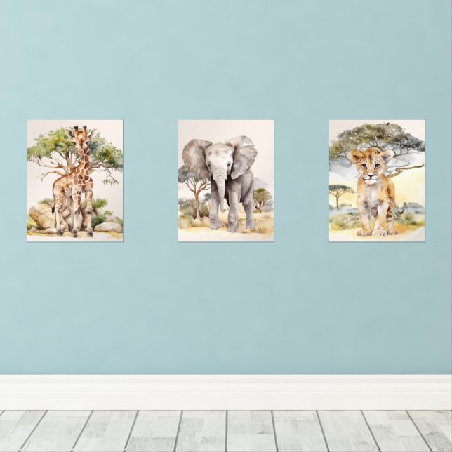 Jeux D'art Mural Safari Baby Giraffe Elephant Lion Nursery (Parquet)