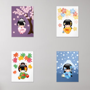 Jeux D'art Mural Saisons japonaises de poupées Kokeshi