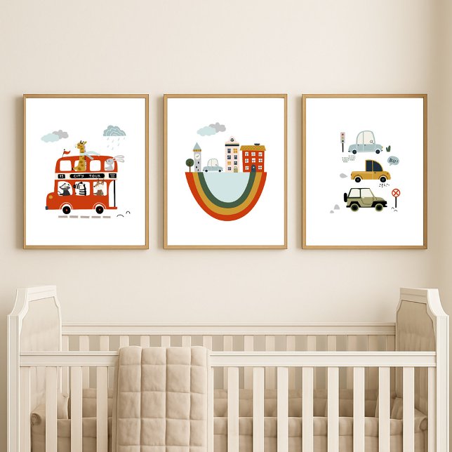 Jeux D'art Mural Set of 3 Baby Nursery Artwork Cute Animals Cars (Créateur téléchargé)
