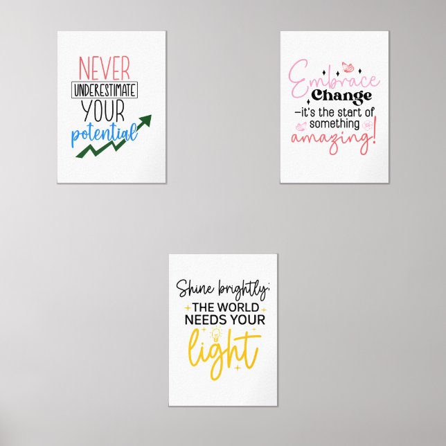Jeux D'art Mural Set of 3 Inspirational Quote Prints – Motivational (Recto)