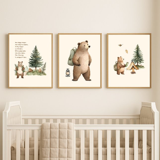 Jeux D'art Mural Set of 3 One Happy Camper Bear Nursery Wall Art (Créateur téléchargé)