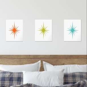 Jeux D'art Mural Starburst atomique Turquoise Orange Vert Midsiècle