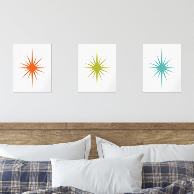 Jeux D'art Mural Starburst atomique Turquoise Orange Vert Midsiècle (Chambre à coucher)