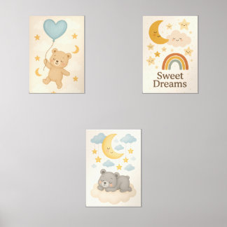 Jeux D'art Mural Sweet Dreams Nursery Wall Art Set - Lune, Ours