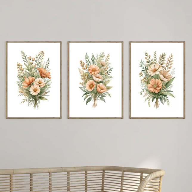 Jeux D'art Mural Terracotta Beige Fleur sauvage Floral Aquarelle (Beige Terracotta Boho Wildflowers Floral Wall Art set of three prints. Neutral Home Decor)