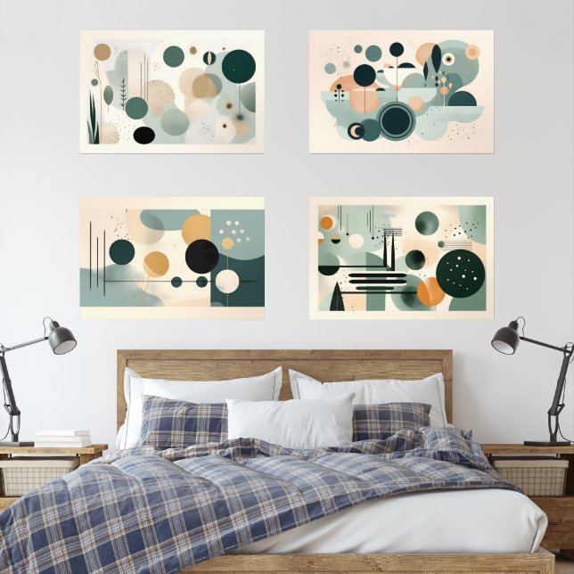 Jeux D'art Mural Vert Du Milieu Du Siècle (Chambre à coucher)