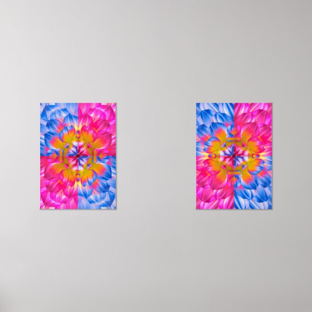 Jeux D'art Mural Vibrant Dahlia Bloom-Pink, Blue & Yellow Abstract (Recto)