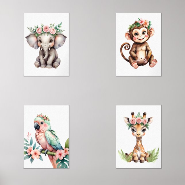 Jeux D'art Mural Whimsine Feminine Blush Safari Animal Nursery Art (Recto)