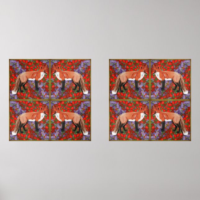 Jeux D'art Mural William Morris Inspired Fox with poppies bluebell  (Recto)